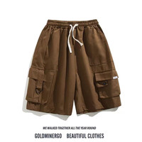 亦轻 日系复古工装短裤男夏季潮牌ins直筒宽松休闲五分中裤 黑色 3XL