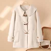 冬季新款宽松学院风翻领时尚减龄保暖风衣外套女 S 米色
