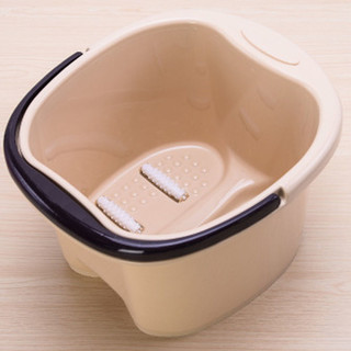 QW 青苇 浴室塑料泡脚桶洗脚盆 加厚足浴桶 按摩轮水桶 米色