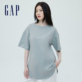Gap女装纯棉宽松短袖T恤629535夏季新款弧形下摆休闲上衣 粉紫色 160/80A(XXS)