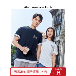 Abercrombie & Fitch 男装女装情侣 美式刺绣纯色宽松短袖T恤 323120-1 藏青色 M (180/100A)