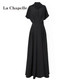 La Chapelle 醋酸缎法式衬衫时尚连衣裙女夏季高级感气质修身显瘦长裙子 黑色 L 100-115斤