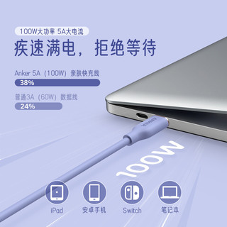 Anker 安克 Type-C数据线100W亲肤快充线5A适iPadPro/Air/苹果华为电脑/小米 深夜黑 1.8米