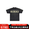 巴黎世家（BALENCIAGA）2023新款时尚百搭男装DÉLAVÉ中号宽松复古平纹针织圆领短袖T恤 黑色 XS