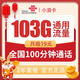 中国联通 小浪卡 两年期19月租（103G通用流量＋100分钟通话）