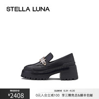 STELLA LUNA女鞋春夏新款晶钻链条牛皮深口复古厚底乐福鞋