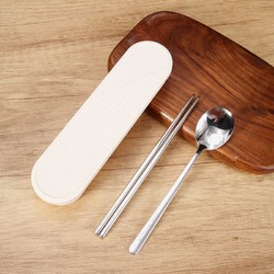 MAXCOOK 美厨 316L不锈钢筷子勺子餐具套装 便携式筷勺三件套 奶油白MCGC9296