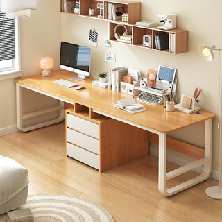人文成家 电脑桌台式家用双人办公书桌学习桌简约卧室写字桌子电脑桌椅一套 樱桃木色200cm单桌