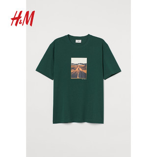 H&M HM男装T恤夏季时尚潮流舒适棉质圆领套头图案体恤上衣0699923