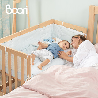 Boori都灵婴儿床实木澳洲进口多功能拼接宝宝床 薏米白+弹簧床垫+哈博床围四件套