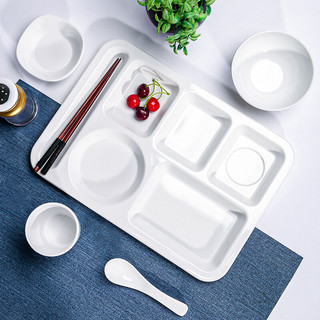 EDO 依帝欧 商用加厚密胺餐盘六格仿瓷餐具5个起售 白色