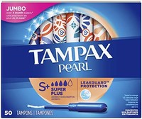 TAMPAX Pearl 带塑料涂抹器的卫生棉条，吸水性，无味，50 个 - 6 件装（共 300个）