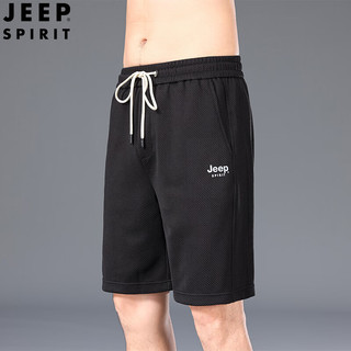 Jeep 吉普 短裤男夏季休闲男士五分裤运动裤沙滩裤宽松中裤裤子 黑色 M