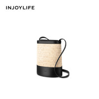 INJOYLIFE 编织水桶包2023夏新款沙滩草编单肩小圆筒包小众斜挎包