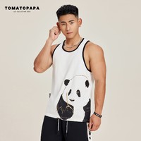 TOMATOPAPA 潮流夏季背心棉熊猫印花可爱无袖透气吸汗马甲运动上衣