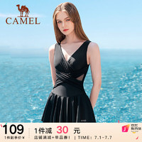 骆驼（CAMEL）连体泳衣女遮肚显瘦保守遮肉裙式功能内衣大码温泉海边性感游泳衣 Y0S1VZ629，黑色，女 L