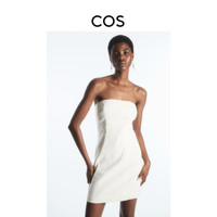 COS 女装 修身版型亚麻混纺抹胸连衣裙米白2023夏季新品