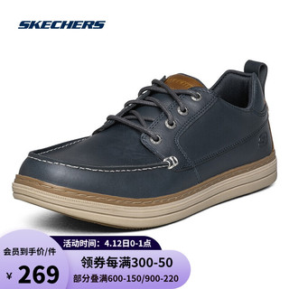 Skechers斯凯奇潮流绑带商务鞋简约休闲鞋皮鞋男纯色低帮鞋 65875 NVY海军蓝色 40