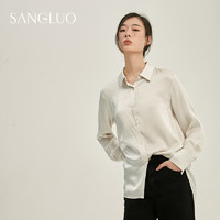 SANGLUO重磅真丝衬衫春夏气质百搭通勤OL100%桑蚕丝系带长袖上衣 XL 奶油黄（系带款）