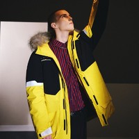 GXG 新款男装 2022冬季黄色毛领加厚工装长款羽绒服