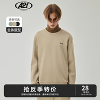 A21卫衣男装秋季合体圆领长袖纯色简约字母印花学院风情侣卫衣 卡其 180/92A/XL