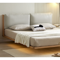 原始原素 N1012 全实木橡木悬浮床 1.5m黄色软包床+两个床头柜