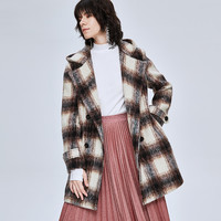 冬季羊毛混纺格子连帽宽松中长款大衣女士毛呢外套