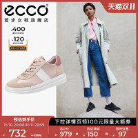 ECCO爱步休闲鞋女拼色板鞋夏真皮小白鞋运动鞋德训鞋 柔酷X420673 灰粉色/白色/大马士革粉42067360223 35