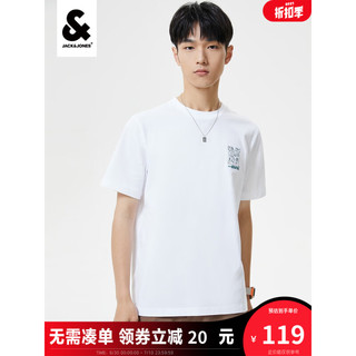 杰克琼斯 杰克·琼斯（JACK&JONES）夏季新款男装短袖T恤字母刺绣纯棉直筒半袖上衣男士223101175 A06本白 180/100A/L