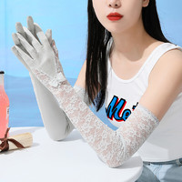 上海故事 防晒手套女夏季冰丝袖套长款遮阳防晒冰袖蕾丝袖套手袖护臂 灰色