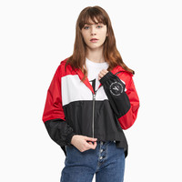 CK Jeans春秋女装户外休闲拼接环形LOGO连帽短款夹克外套J213234 S YAF-白色