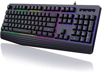 yesbeaut 游戏键盘,7 色彩虹 LED 背光,104 键静音发光键盘