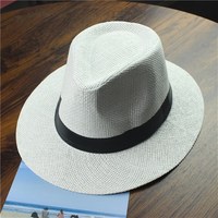 衣沐衣衫 中老年帽子男夏天遮阳帽休闲户外草帽夏季草编帽子老年人爸爸礼帽 白色 M56-58cm