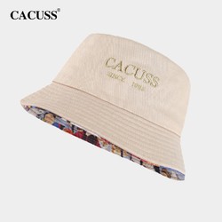 CACUSS PM103帽子男女情侣渔夫帽棉质遮阳防晒帽刺绣户外太阳帽 米色中号