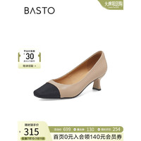 BASTO 百思图 小香风黑白拼接羊皮高跟女 CA870AQ3 杏/黑 37