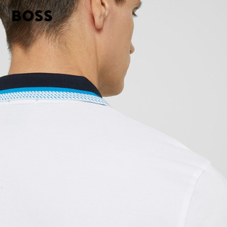 BOSS 男士春夏运动风饰边棉质短袖Polo衫 101-白色 EU:M