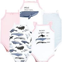 HUDSON BABY 中性款婴儿棉无袖连体衣, 女孩鲸鱼类型, 6-9 个月