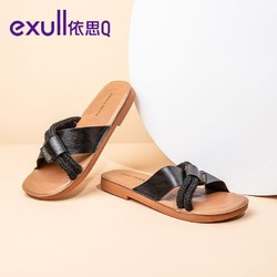 exull 依思Q 拖鞋女夏季韩版外穿防滑耐磨平底鞋人字拖百搭时尚中跟鞋子