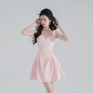高级感气质粉色连衣裙女夏季新款甜美背带裙方领小个子吊带短裙子