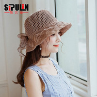 斯普琳 遮阳帽女韩版潮流小清新大沿太阳帽夏天户外海边度假出游防晒可折叠沙滩帽 咖色 可调节
