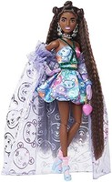 Barbie 芭比 超精致娃娃穿着透视拖尾泰迪印花礼服, 泰迪熊宠物、超长秀发和配件、灵活关节
