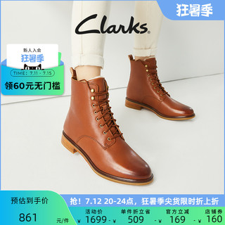 Clarks 其乐 女鞋秋季复古英伦风时尚加绒机车粗跟马丁靴中长女靴
