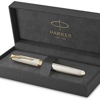 PAIKE 派克 PARKER 派克 Sonnet 钢笔 | 高级银色雾面抛光，带有金色装饰 | 精美 18k 金笔尖，包括黑色墨盒 | 礼品盒