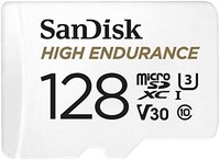 SanDisk 闪迪 High ENDURANCE 视频监控 适用于行车记录仪和家庭监控 128 GB microSDXC 存储卡 + SD 适配器,读取速度高达 100 MB/s,写入速度高达 40 MB/s,Class 10，U3，V30，白色