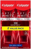 Colgate 高露洁 Optic White Renewal 牙齿亮白牙膏，含氟，3% 过氧化氢，高冲击白 - 3 盎司，85克(2 件装)