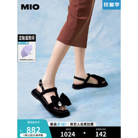 MIO 米奥（鞋） 米奥2023夏季纯色中跟凉鞋水滴钻饰蝴蝶结凉鞋女 黑色 37