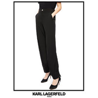 KARL LAGERFELD 优雅细节珍珠褶饰女式垂感休闲裤