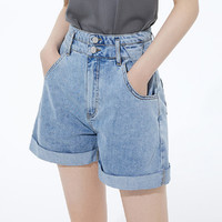 LILY 丽丽 牛仔裤女夏季薄款2023新款个性翻边修身显瘦a字型牛仔短裤女
