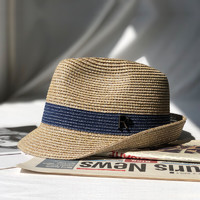 KT 新款大头围男帽旅游度假英伦爵士草帽遮阳防晒凹造型时尚潮流礼帽 藏蓝色 59cm