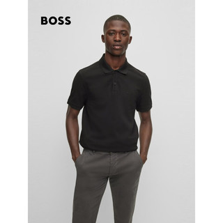 BOSS（服装） BOSS男士2023春夏新款棉质珠地布修身短袖Polo衫 001-黑色